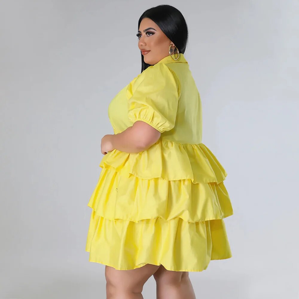 Elegant Women Puff Sleeve Single Breasted Lapel Collar Babydoll Dress Street White Big Swing Loose Smock Plus Size Shirt Dresses Elegant Women Puff Sleeve Single Breasted Lapel Collar Babydoll Dress Street White Big Swing Loose Smock Plus Size Shirt Dresses