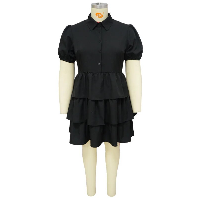Elegant Women Puff Sleeve Single Breasted Lapel Collar Babydoll Dress Street White Big Swing Loose Smock Plus Size Shirt Dresses Elegant Women Puff Sleeve Single Breasted Lapel Collar Babydoll Dress Street White Big Swing Loose Smock Plus Size Shirt Dresses