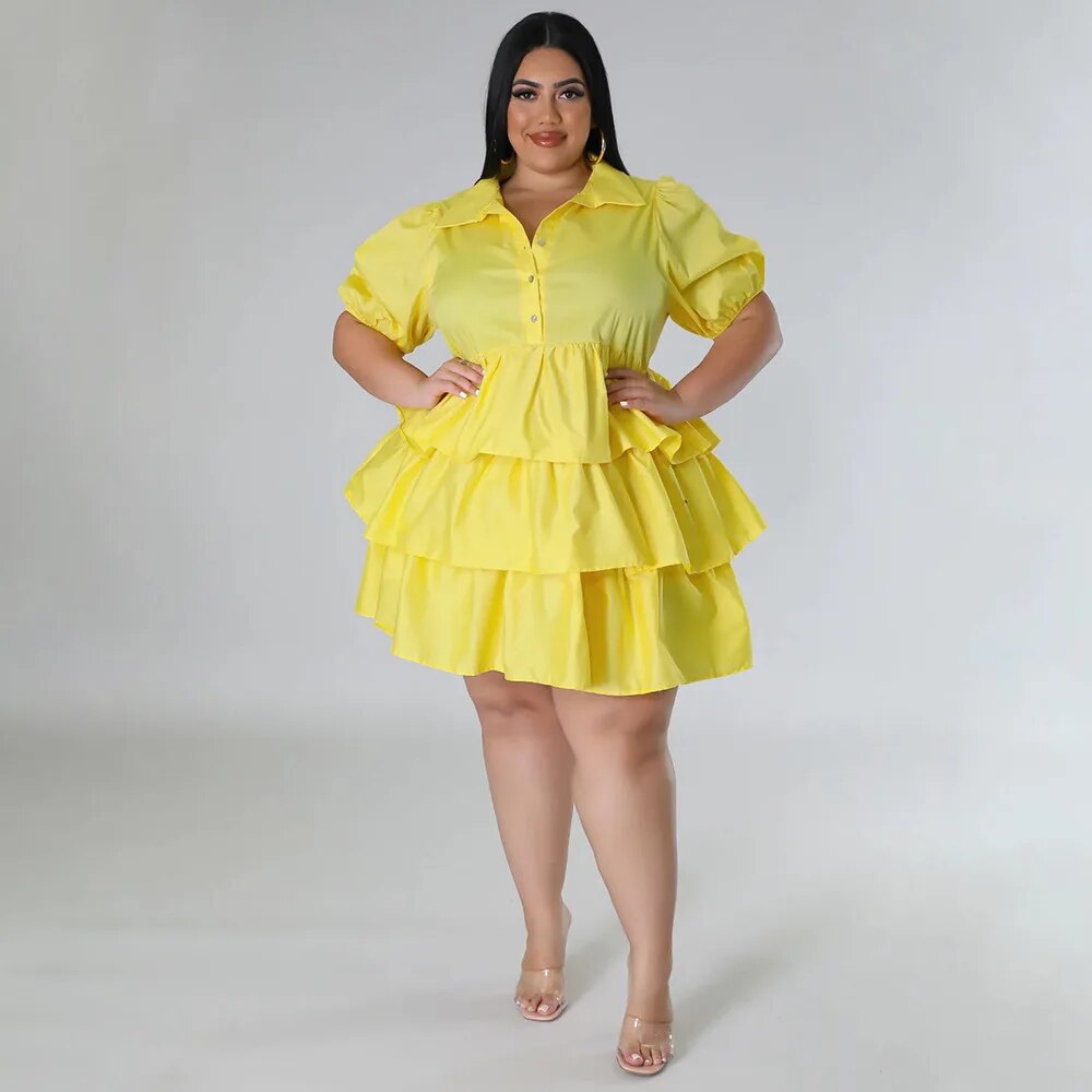 Elegant Women Puff Sleeve Single Breasted Lapel Collar Babydoll Dress Street White Big Swing Loose Smock Plus Size Shirt Dresses Elegant Women Puff Sleeve Single Breasted Lapel Collar Babydoll Dress Street White Big Swing Loose Smock Plus Size Shirt Dresses