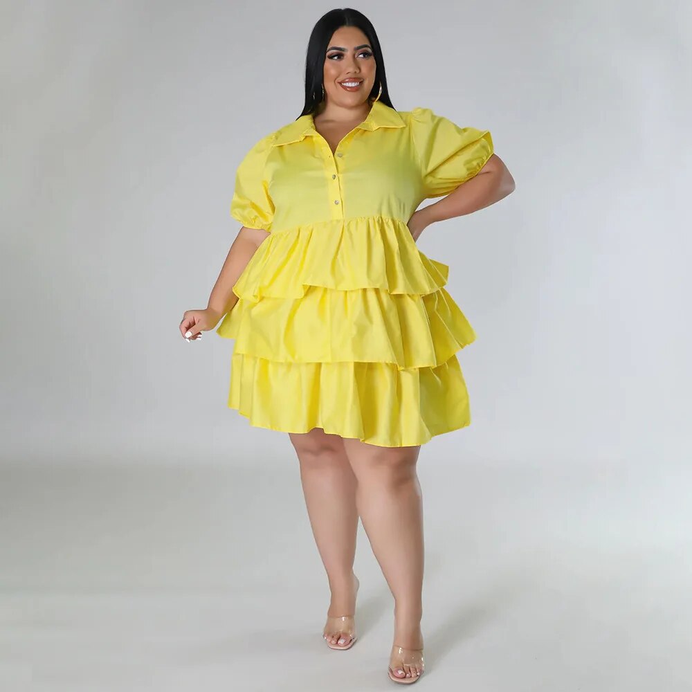 Elegant Women Puff Sleeve Single Breasted Lapel Collar Babydoll Dress Street White Big Swing Loose Smock Plus Size Shirt Dresses Elegant Women Puff Sleeve Single Breasted Lapel Collar Babydoll Dress Street White Big Swing Loose Smock Plus Size Shirt Dresses