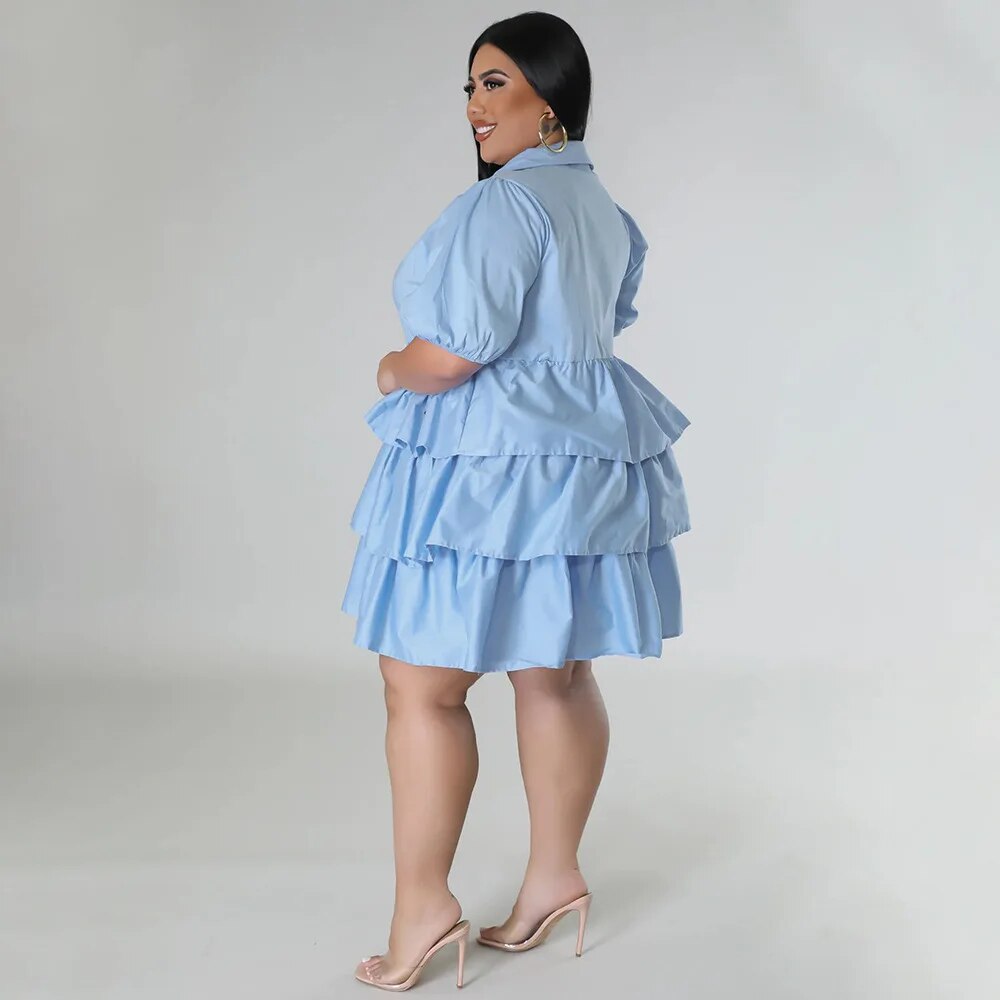 Elegant Women Puff Sleeve Single Breasted Lapel Collar Babydoll Dress Street White Big Swing Loose Smock Plus Size Shirt Dresses Elegant Women Puff Sleeve Single Breasted Lapel Collar Babydoll Dress Street White Big Swing Loose Smock Plus Size Shirt Dresses