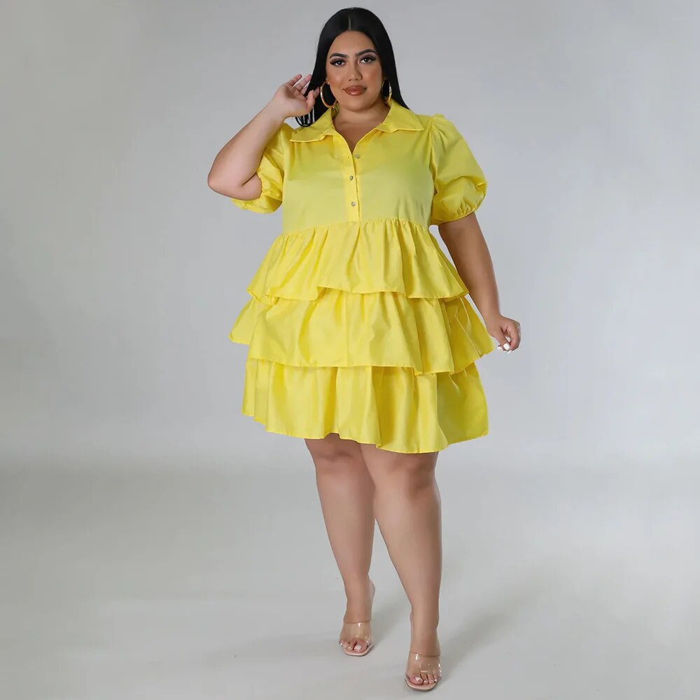 Elegant Women Puff Sleeve Single Breasted Lapel Collar Babydoll Dress Street White Big Swing Loose Smock Plus Size Shirt Dresses Elegant Women Puff Sleeve Single Breasted Lapel Collar Babydoll Dress Street White Big Swing Loose Smock Plus Size Shirt Dresses