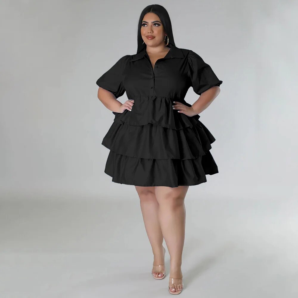 Elegant Women Puff Sleeve Single Breasted Lapel Collar Babydoll Dress Street White Big Swing Loose Smock Plus Size Shirt Dresses Elegant Women Puff Sleeve Single Breasted Lapel Collar Babydoll Dress Street White Big Swing Loose Smock Plus Size Shirt Dresses