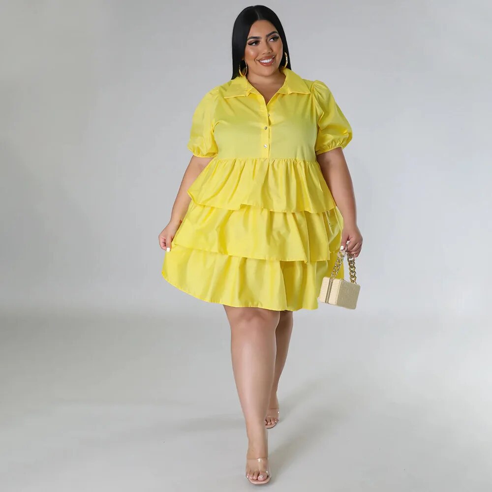 Elegant Women Puff Sleeve Single Breasted Lapel Collar Babydoll Dress Street White Big Swing Loose Smock Plus Size Shirt Dresses Elegant Women Puff Sleeve Single Breasted Lapel Collar Babydoll Dress Street White Big Swing Loose Smock Plus Size Shirt Dresses