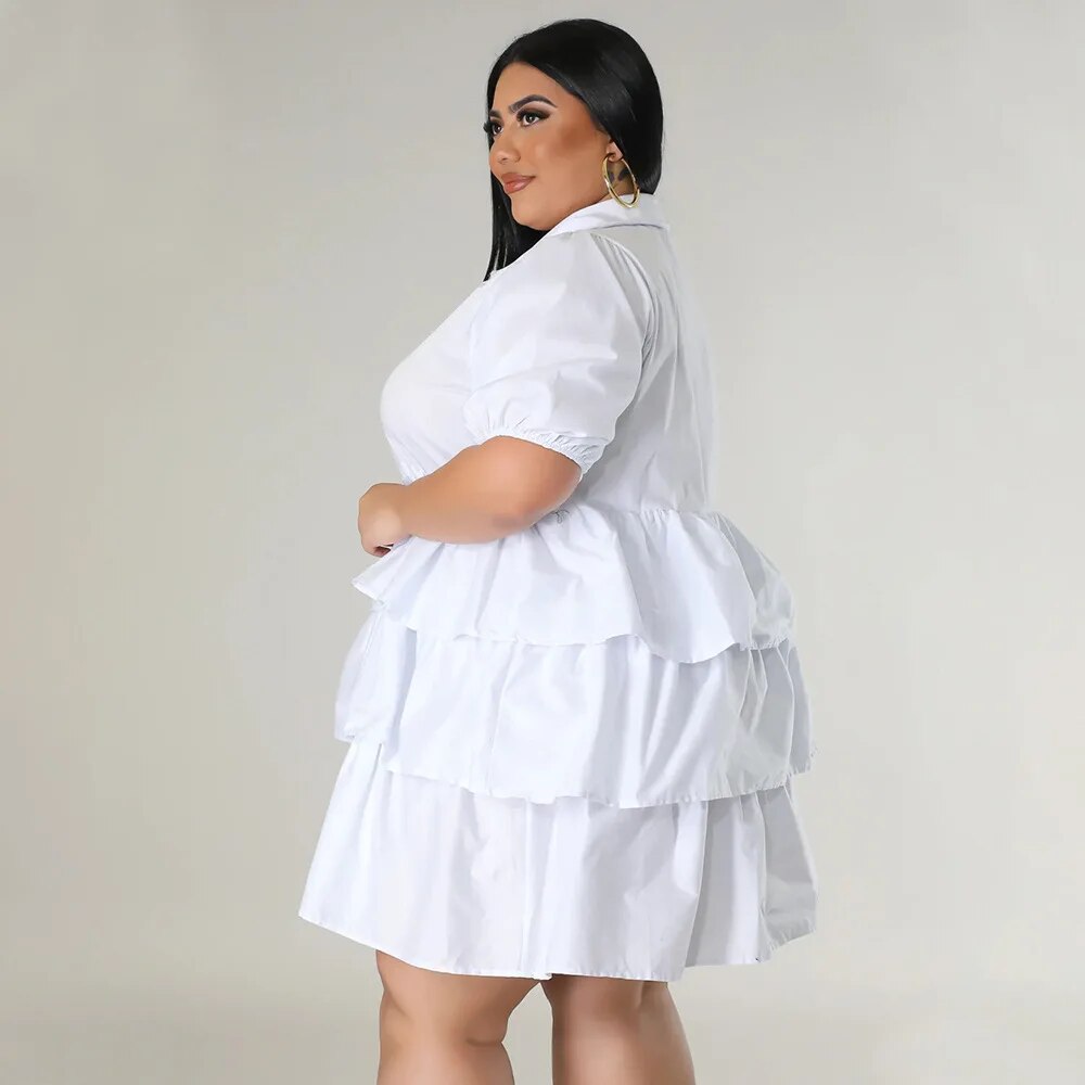 Elegant Women Puff Sleeve Single Breasted Lapel Collar Babydoll Dress Street White Big Swing Loose Smock Plus Size Shirt Dresses Elegant Women Puff Sleeve Single Breasted Lapel Collar Babydoll Dress Street White Big Swing Loose Smock Plus Size Shirt Dresses