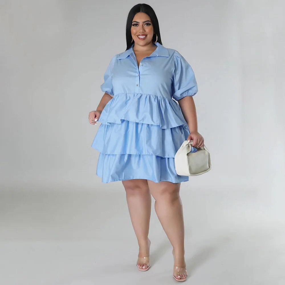 Elegant Women Puff Sleeve Single Breasted Lapel Collar Babydoll Dress Street White Big Swing Loose Smock Plus Size Shirt Dresses Elegant Women Puff Sleeve Single Breasted Lapel Collar Babydoll Dress Street White Big Swing Loose Smock Plus Size Shirt Dresses