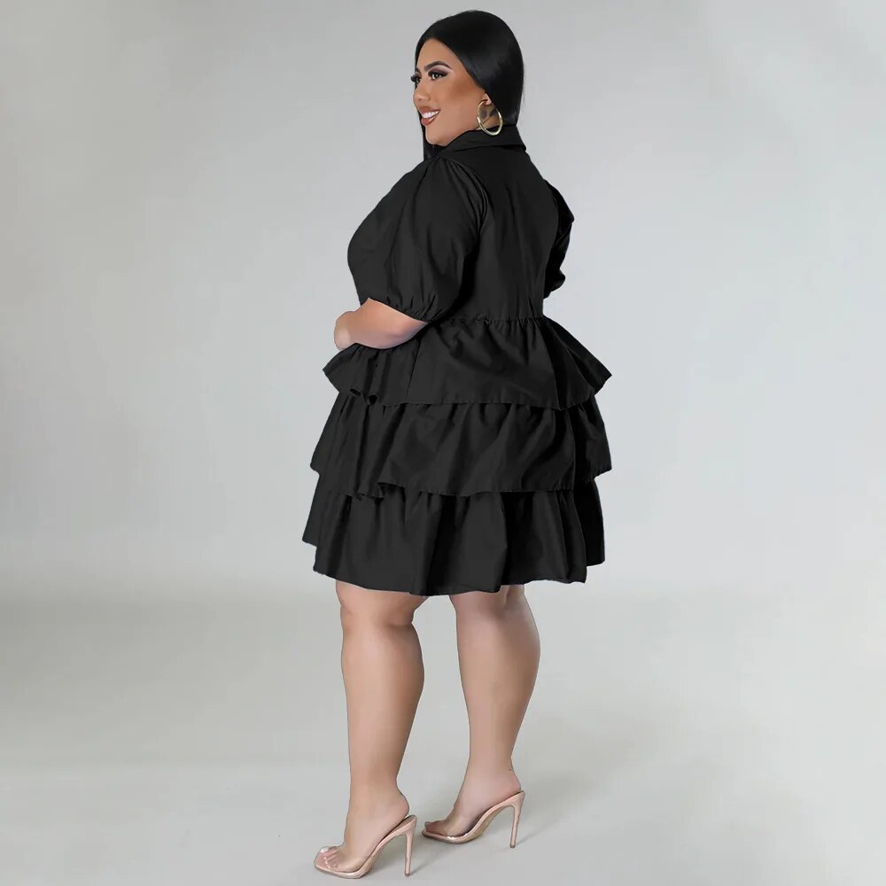 Elegant Women Puff Sleeve Single Breasted Lapel Collar Babydoll Dress Street White Big Swing Loose Smock Plus Size Shirt Dresses Elegant Women Puff Sleeve Single Breasted Lapel Collar Babydoll Dress Street White Big Swing Loose Smock Plus Size Shirt Dresses