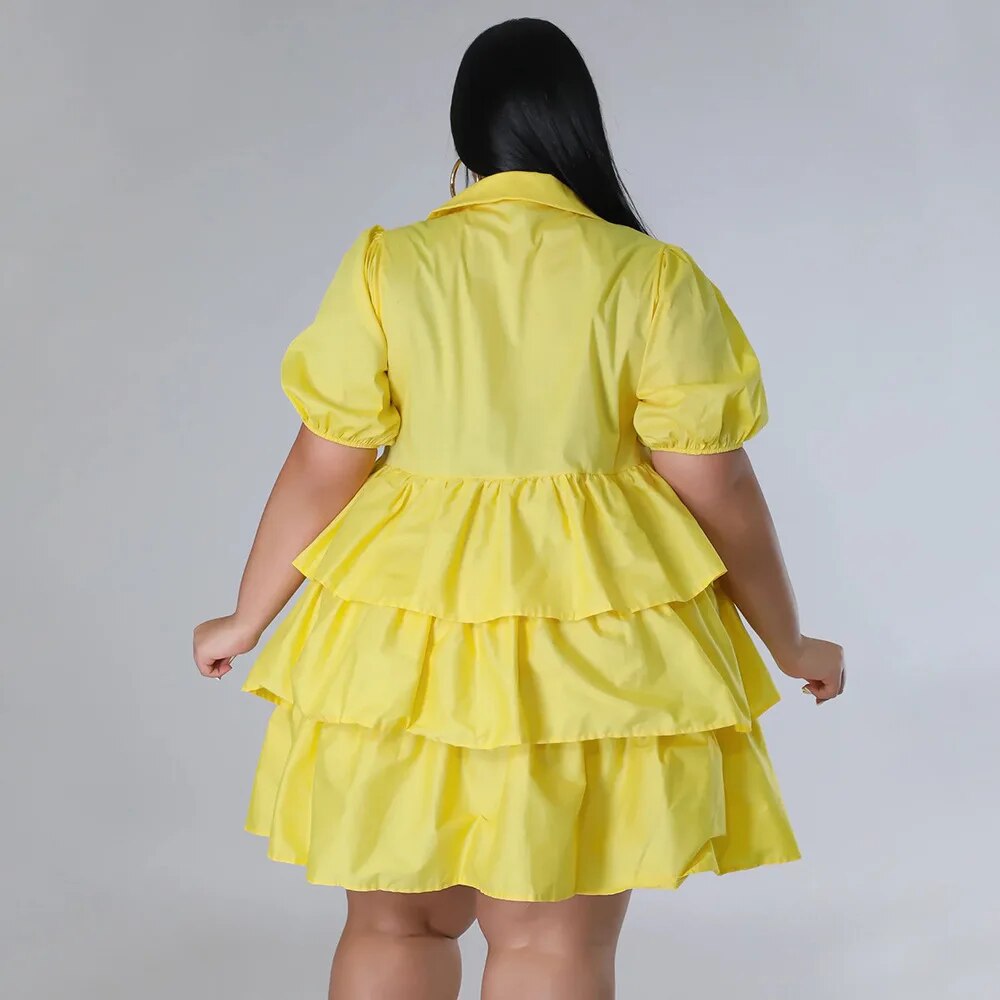 Elegant Women Puff Sleeve Single Breasted Lapel Collar Babydoll Dress Street White Big Swing Loose Smock Plus Size Shirt Dresses Elegant Women Puff Sleeve Single Breasted Lapel Collar Babydoll Dress Street White Big Swing Loose Smock Plus Size Shirt Dresses