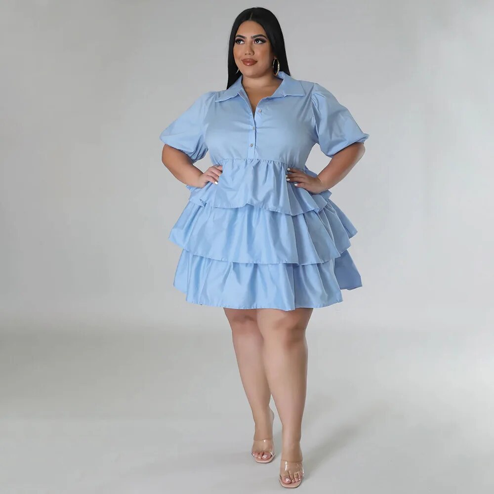 Elegant Women Puff Sleeve Single Breasted Lapel Collar Babydoll Dress Street White Big Swing Loose Smock Plus Size Shirt Dresses Elegant Women Puff Sleeve Single Breasted Lapel Collar Babydoll Dress Street White Big Swing Loose Smock Plus Size Shirt Dresses