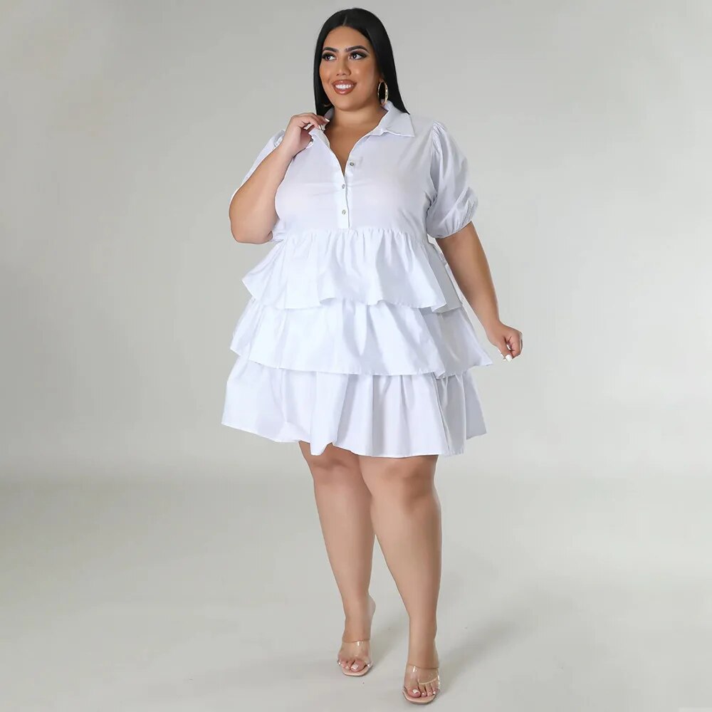Elegant Women Puff Sleeve Single Breasted Lapel Collar Babydoll Dress Street White Big Swing Loose Smock Plus Size Shirt Dresses Elegant Women Puff Sleeve Single Breasted Lapel Collar Babydoll Dress Street White Big Swing Loose Smock Plus Size Shirt Dresses