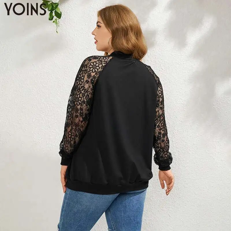 YOINS 2023 Women Thin Jackets Autumn Long Sleeve Lace Patchwork Zipper Casual Tops Plus Size Outwear Female Fashion Coat YOINS 2023 Women Thin Jackets Autumn Long Sleeve Lace Patchwork Zipper Casual Tops Plus Size Outwear Female Fashion Coat