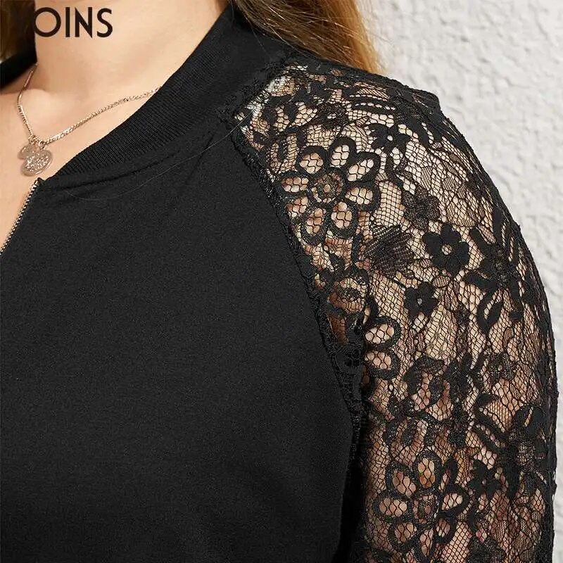 YOINS 2023 Women Thin Jackets Autumn Long Sleeve Lace Patchwork Zipper Casual Tops Plus Size Outwear Female Fashion Coat YOINS 2023 Women Thin Jackets Autumn Long Sleeve Lace Patchwork Zipper Casual Tops Plus Size Outwear Female Fashion Coat