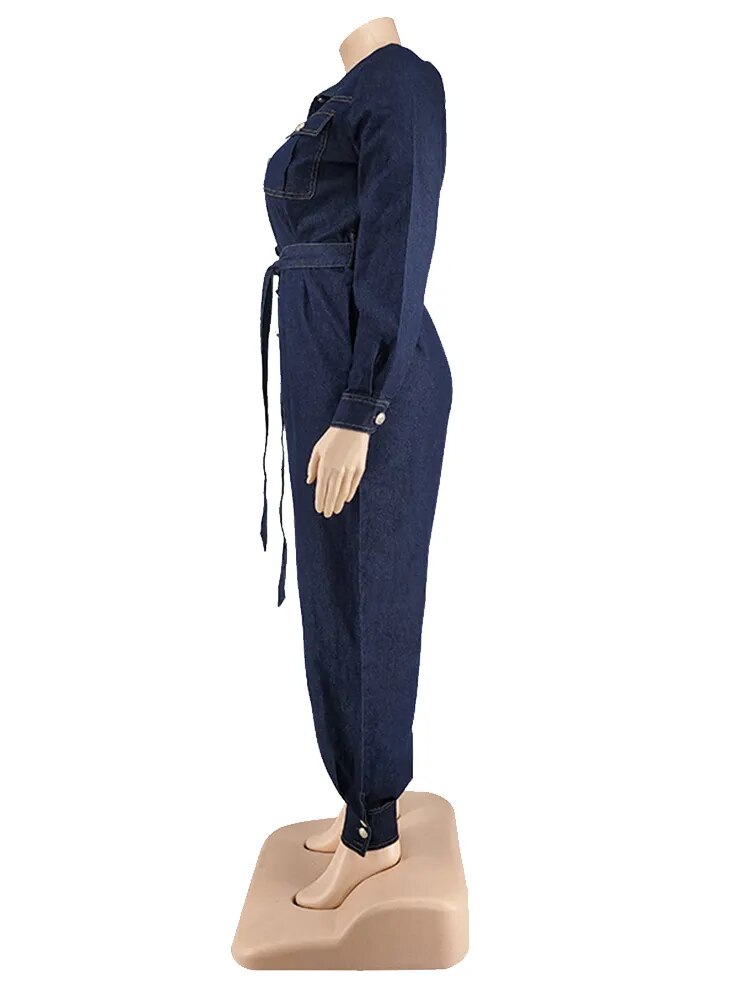 Women Jumpsuit Long Elegant Spring Large Denim Jumpsuit Jeans Casual Plus Size Female Jumpsuits Wholesale Dropshipping