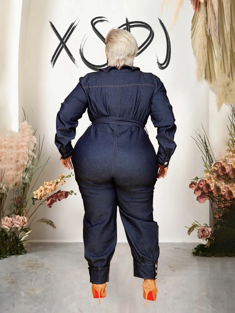 Women Jumpsuit Long Elegant Spring Large Denim Jumpsuit Jeans Casual Plus Size Female Jumpsuits Wholesale Dropshipping