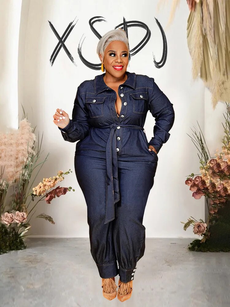 Women Jumpsuit Long Elegant Spring Large Denim Jumpsuit Jeans Casual Plus Size Female Jumpsuits Wholesale Dropshipping