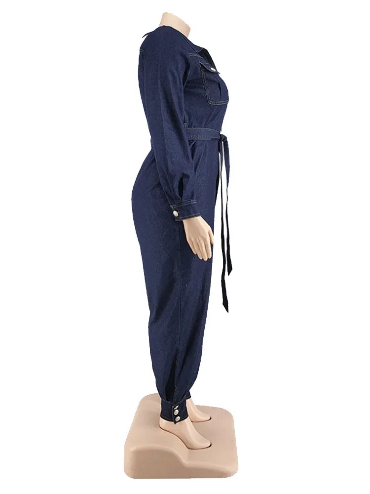 Women Jumpsuit Long Elegant Spring Large Denim Jumpsuit Jeans Casual Plus Size Female Jumpsuits Wholesale Dropshipping