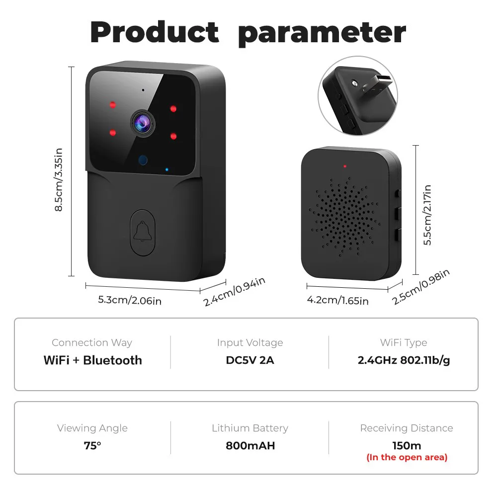 Tuya WiFi Video Doorbell Wireless HD Camera PIR Motion Detection IR Alarm Security Smart Home Door Bell WiFi Intercom for Home