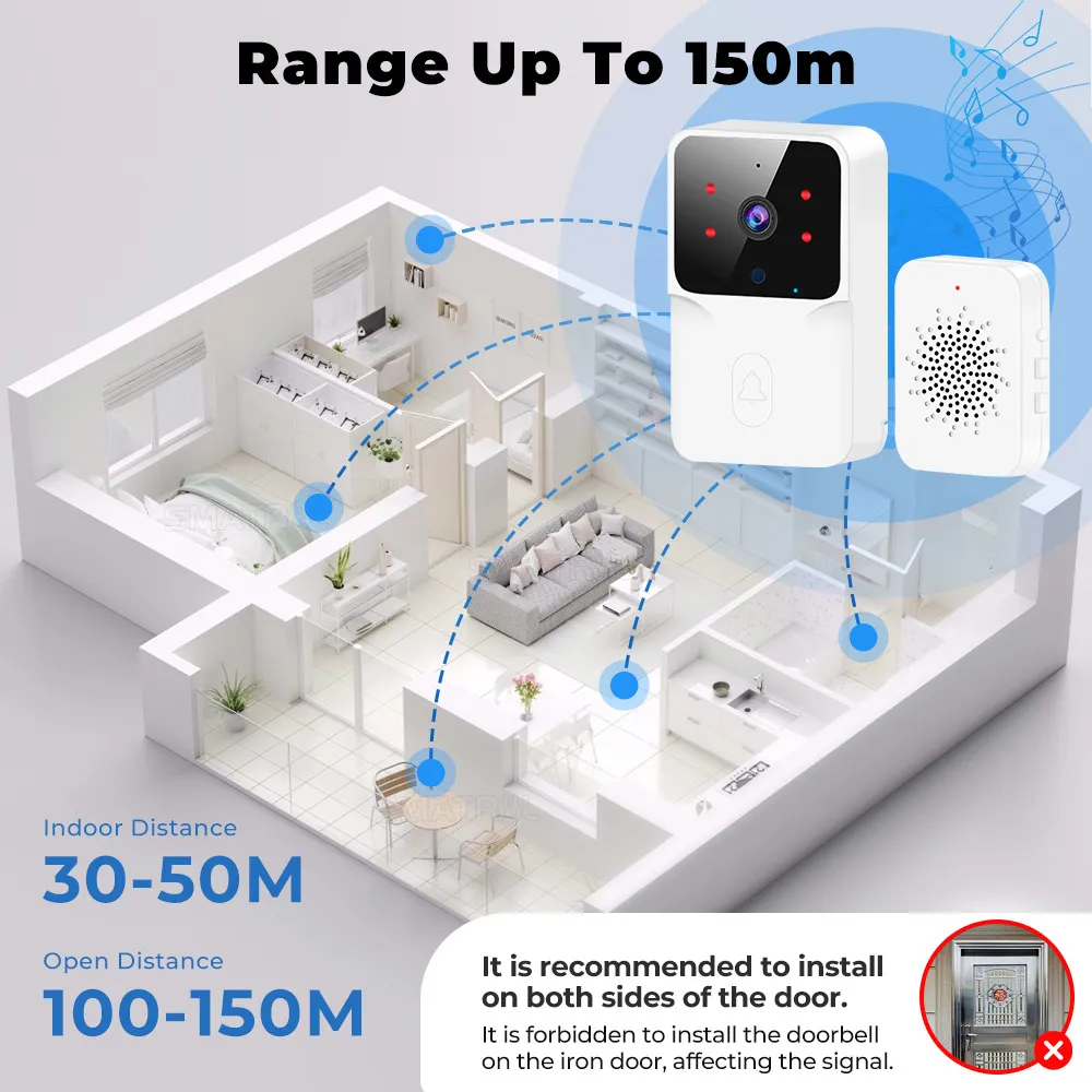 Tuya WiFi Video Doorbell Wireless HD Camera PIR Motion Detection IR Alarm Security Smart Home Door Bell WiFi Intercom for Home
