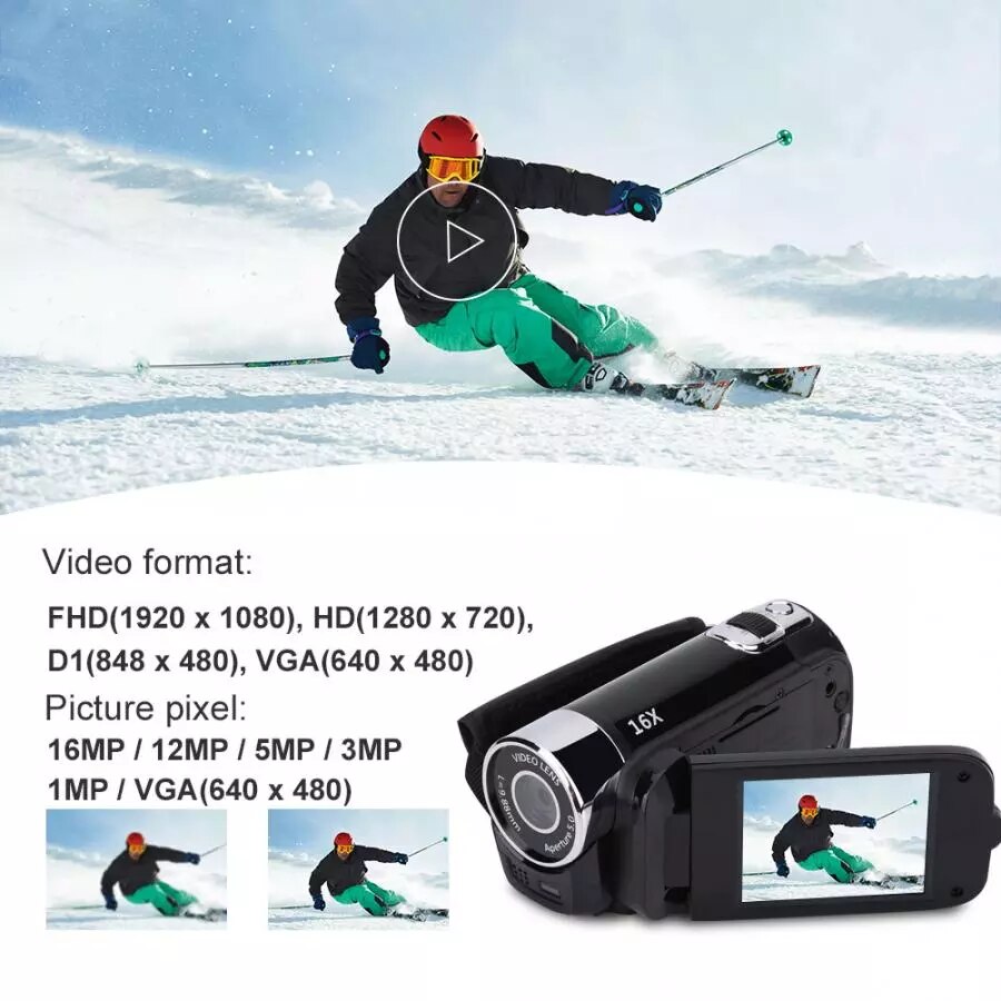 Video Camcorder 720P Full HD 16MP DV Camcorder Digital Video Camera 270 Degree Rotation Screen 16X Night Shoot Zoom