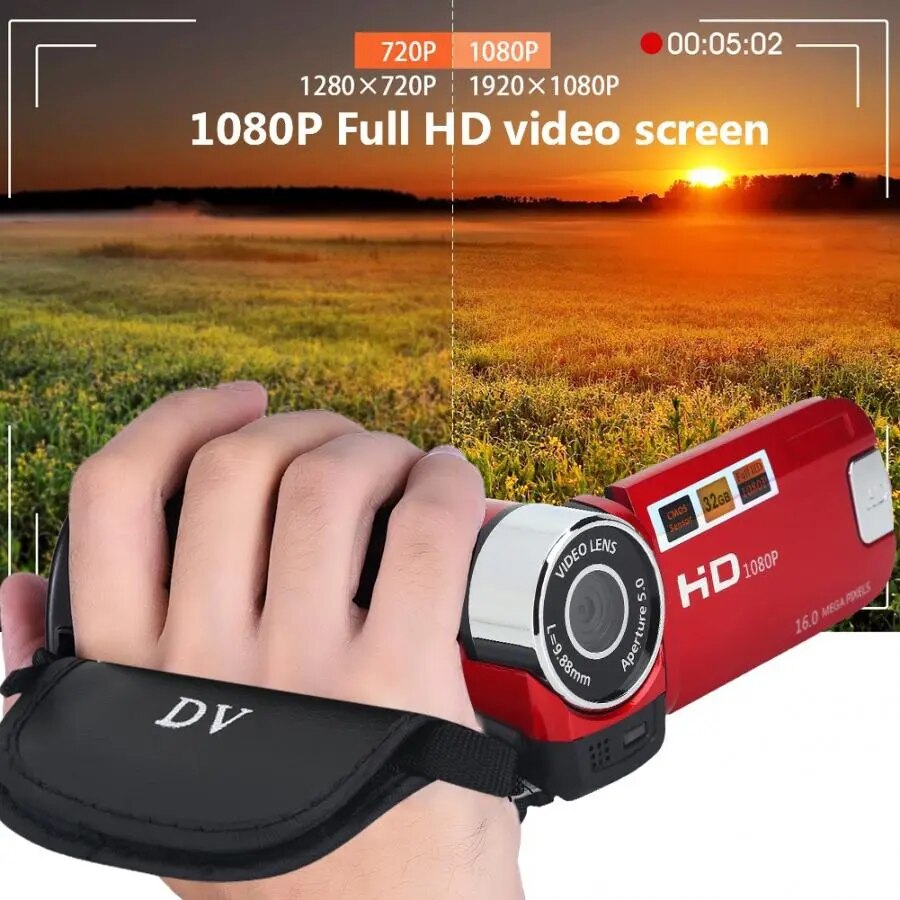 Video Camcorder 720P Full HD 16MP DV Camcorder Digital Video Camera 270 Degree Rotation Screen 16X Night Shoot Zoom