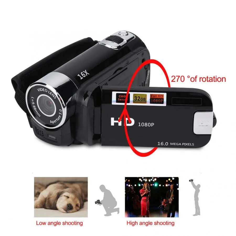 Video Camcorder 720P Full HD 16MP DV Camcorder Digital Video Camera 270 Degree Rotation Screen 16X Night Shoot Zoom