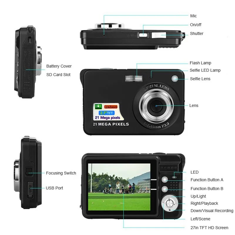 Video Camcorder 720P Full HD 16MP DV Camcorder Digital Video Camera 270 Degree Rotation Screen 16X Night Shoot Zoom