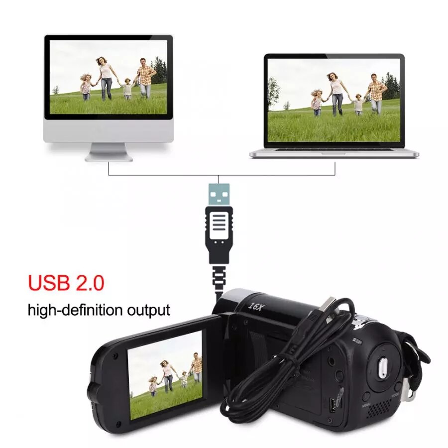 Video Camcorder 720P Full HD 16MP DV Camcorder Digital Video Camera 270 Degree Rotation Screen 16X Night Shoot Zoom