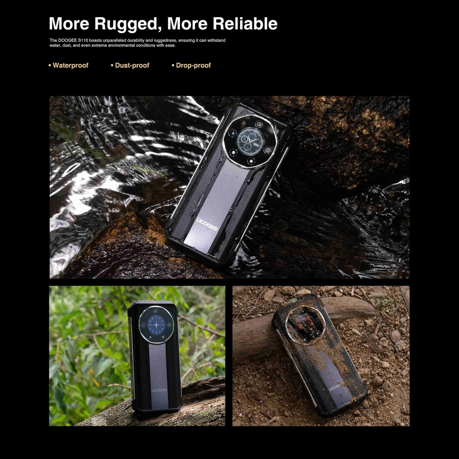 DOOGEE S110 12GB+256GB Rugged Phone 6.58” FHD Waterdrop Screen Android 13 Helio G99 66W Fast Charging 10800mAh 4G Smartphone