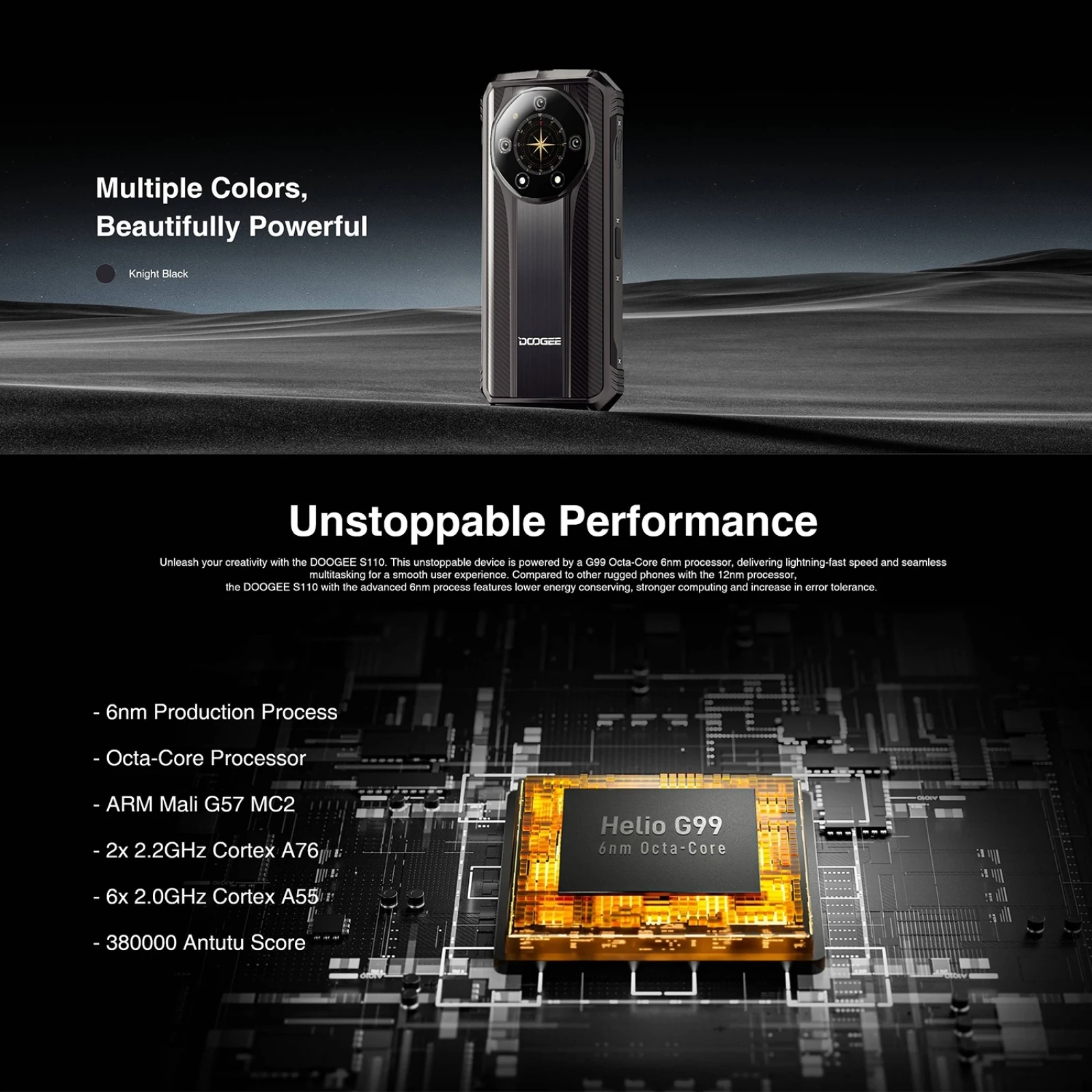 DOOGEE S110 12GB+256GB Rugged Phone 6.58” FHD Waterdrop Screen Android 13 Helio G99 66W Fast Charging 10800mAh 4G Smartphone