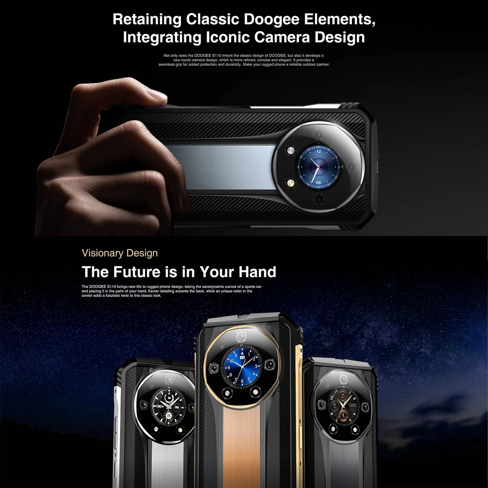 DOOGEE S110 12GB+256GB Rugged Phone 6.58” FHD Waterdrop Screen Android 13 Helio G99 66W Fast Charging 10800mAh 4G Smartphone