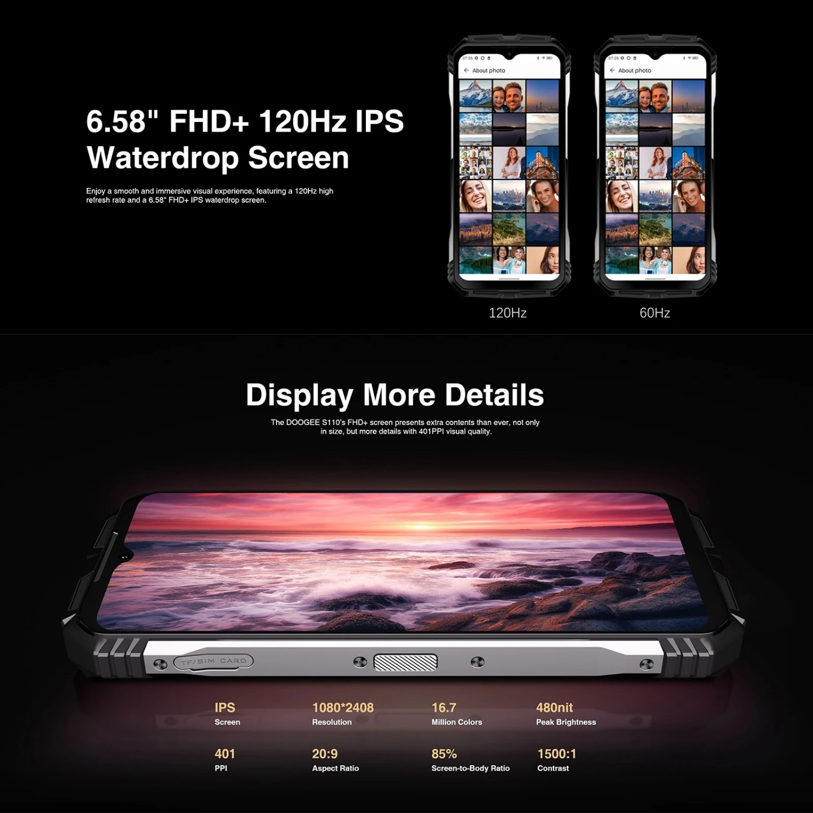 DOOGEE S110 12GB+256GB Rugged Phone 6.58” FHD Waterdrop Screen Android 13 Helio G99 66W Fast Charging 10800mAh 4G Smartphone