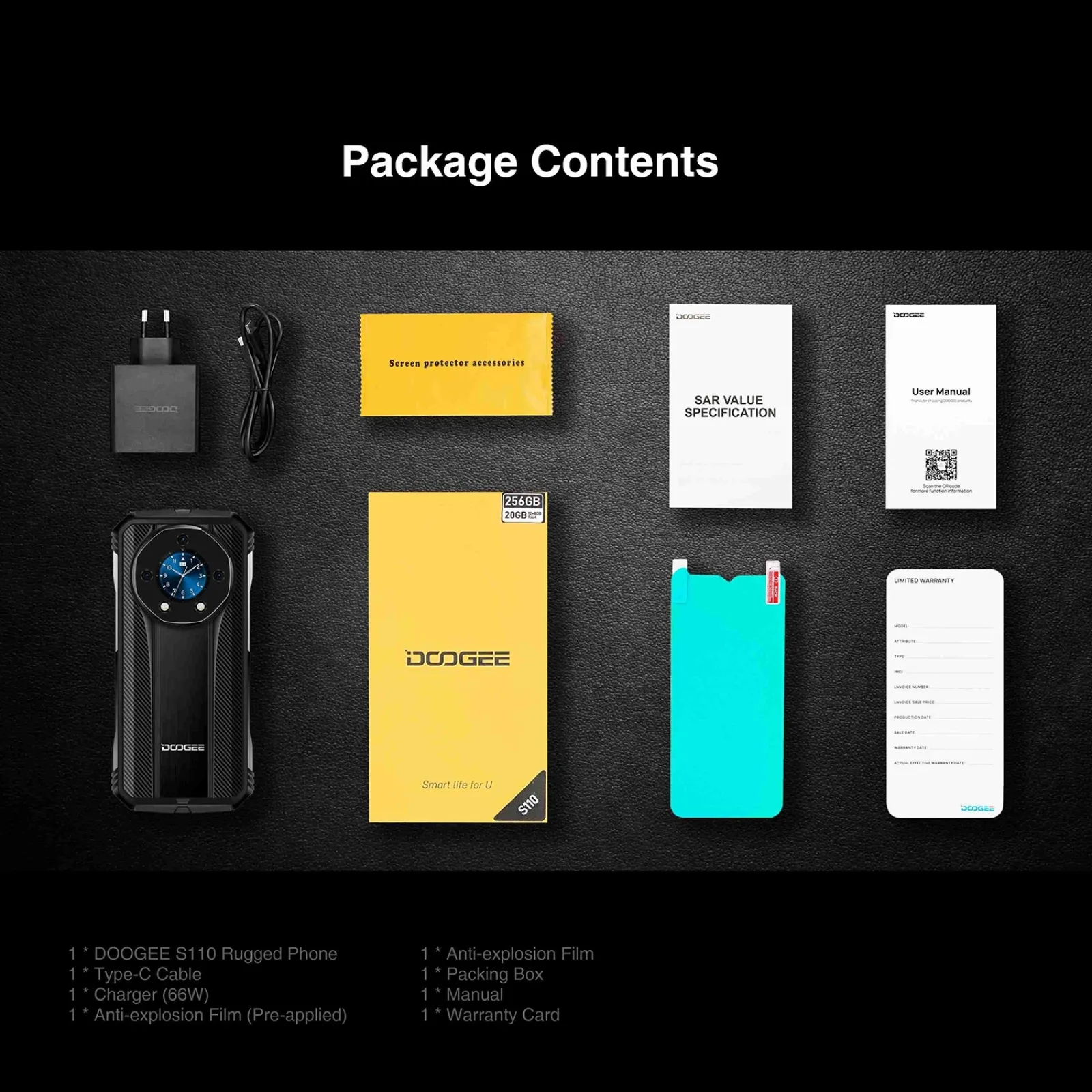DOOGEE S110 12GB+256GB Rugged Phone 6.58” FHD Waterdrop Screen Android 13 Helio G99 66W Fast Charging 10800mAh 4G Smartphone