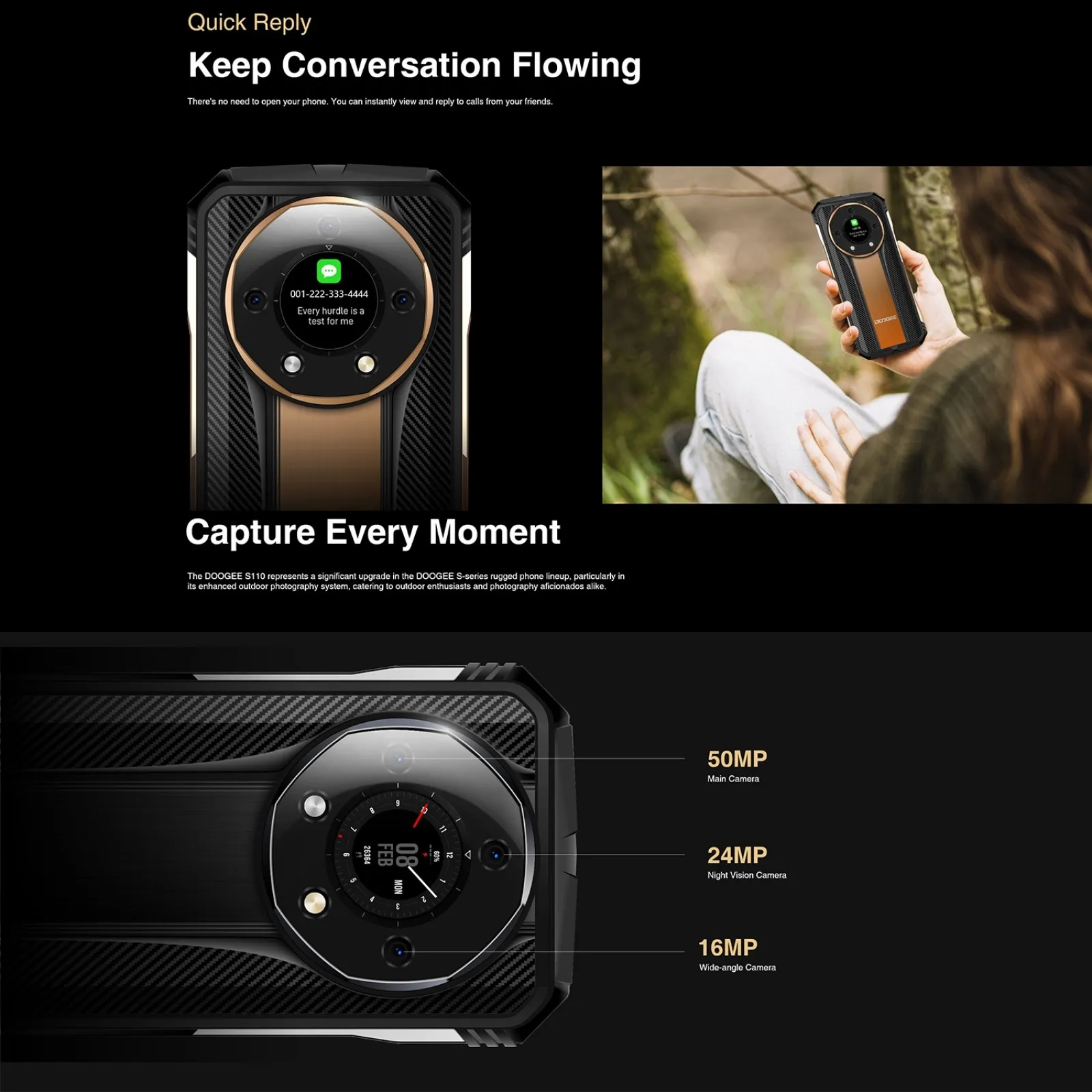 DOOGEE S110 12GB+256GB Rugged Phone 6.58” FHD Waterdrop Screen Android 13 Helio G99 66W Fast Charging 10800mAh 4G Smartphone