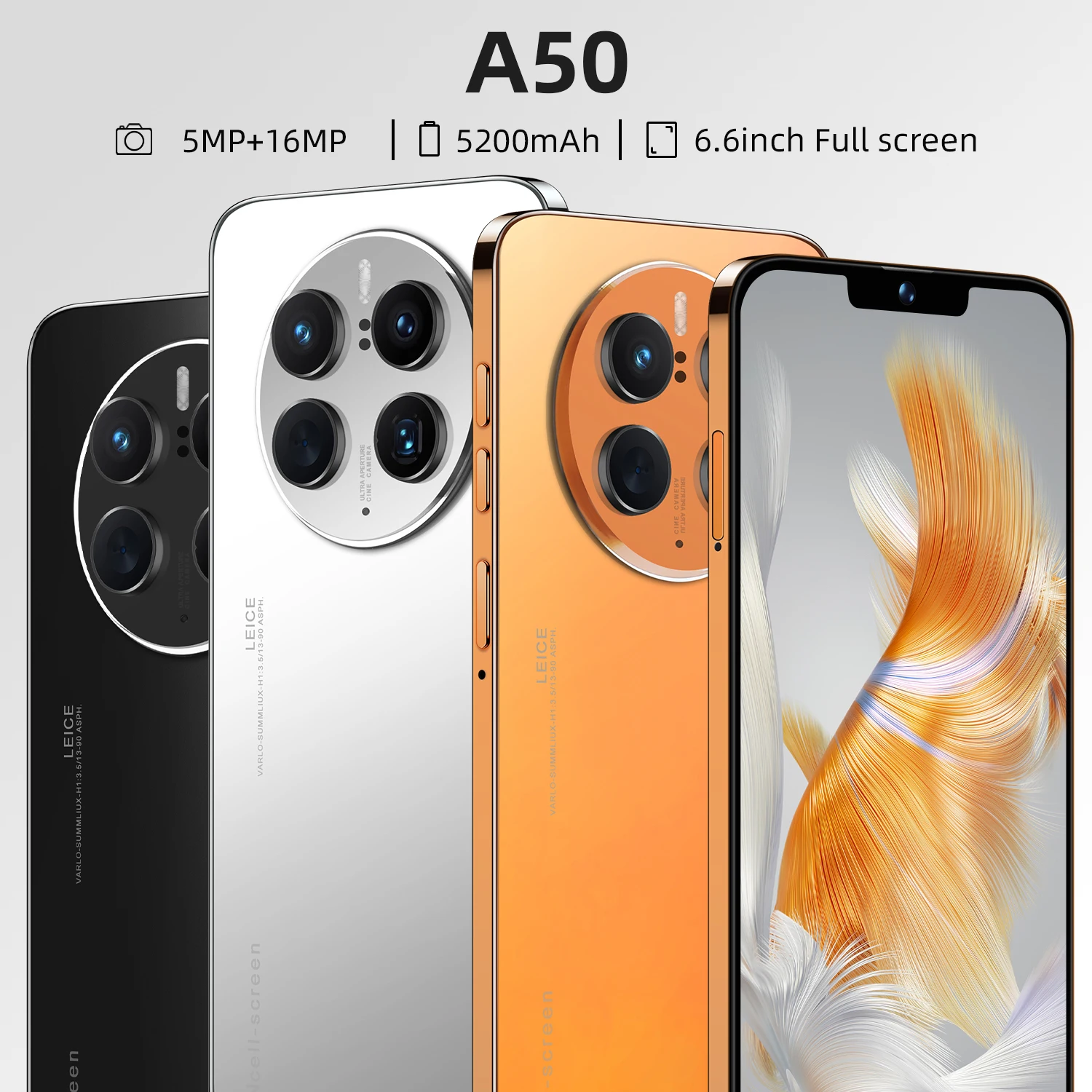 Amoi A50 Global Version Android 2GB RAM +16GB ROM 4G Mobile Phones Smartphone 5200mAh Big Battery 6.6-inch 5MP +16MP Camera