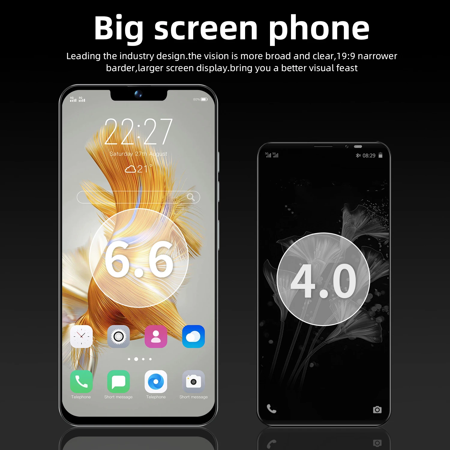 Amoi A50 Global Version Android 2GB RAM +16GB ROM 4G Mobile Phones Smartphone 5200mAh Big Battery 6.6-inch 5MP +16MP Camera