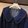 Plus Size  women's Doll Collar Denim Skirt 2023autumnnewmeatshow thinloosedress