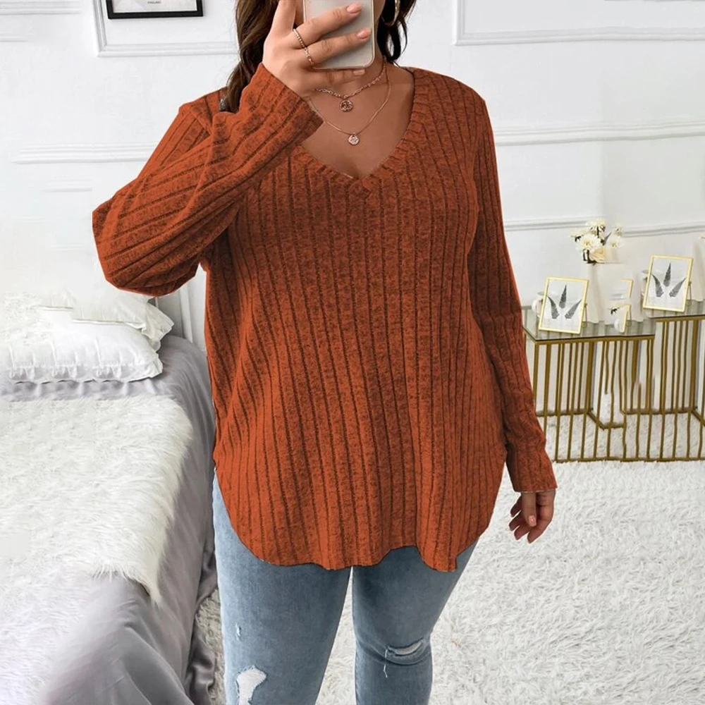 Plus Size Casual Long Sleeve T-shirt Top Women's Clothing 2023 Autumn Winter Oversized Basic Skirt For Female Korean Pullover