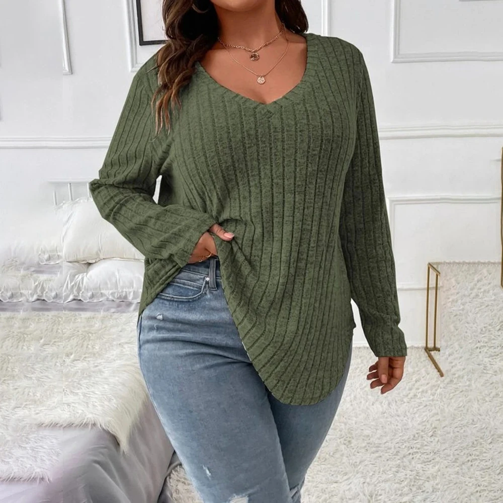 Plus Size Casual Long Sleeve T-shirt Top Women's Clothing 2023 Autumn Winter Oversized Basic Skirt For Female Korean Pullover