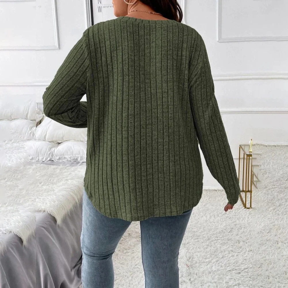 Plus Size Casual Long Sleeve T-shirt Top Women's Clothing 2023 Autumn Winter Oversized Basic Skirt For Female Korean Pullover