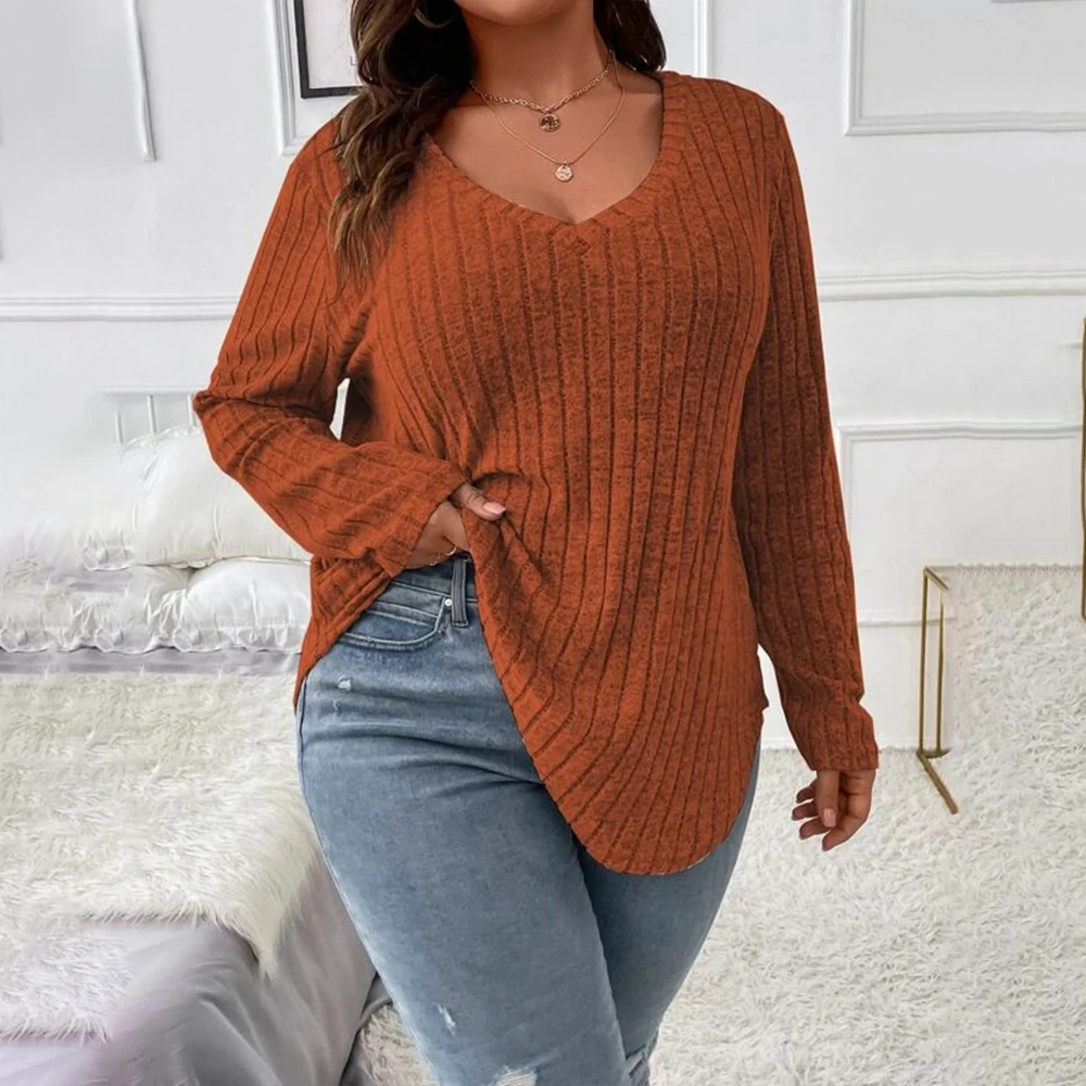 Plus Size Casual Long Sleeve T-shirt Top Women's Clothing 2023 Autumn Winter Oversized Basic Skirt For Female Korean Pullover