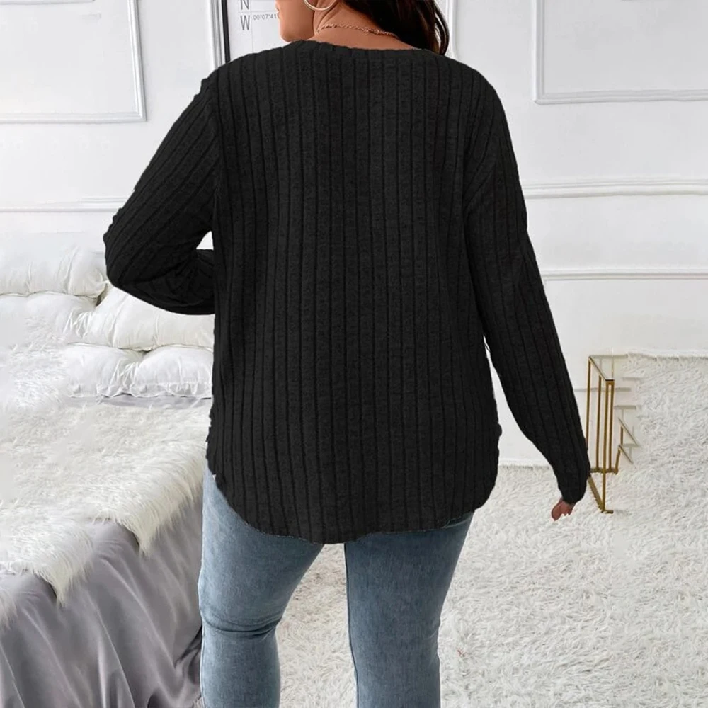 Plus Size Casual Long Sleeve T-shirt Top Women's Clothing 2023 Autumn Winter Oversized Basic Skirt For Female Korean Pullover