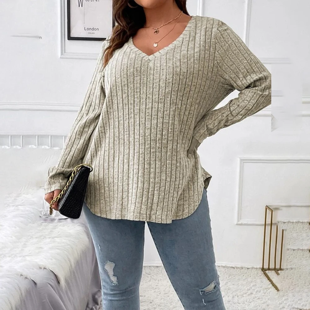 Plus Size Casual Long Sleeve T-shirt Top Women's Clothing 2023 Autumn Winter Oversized Basic Skirt For Female Korean Pullover