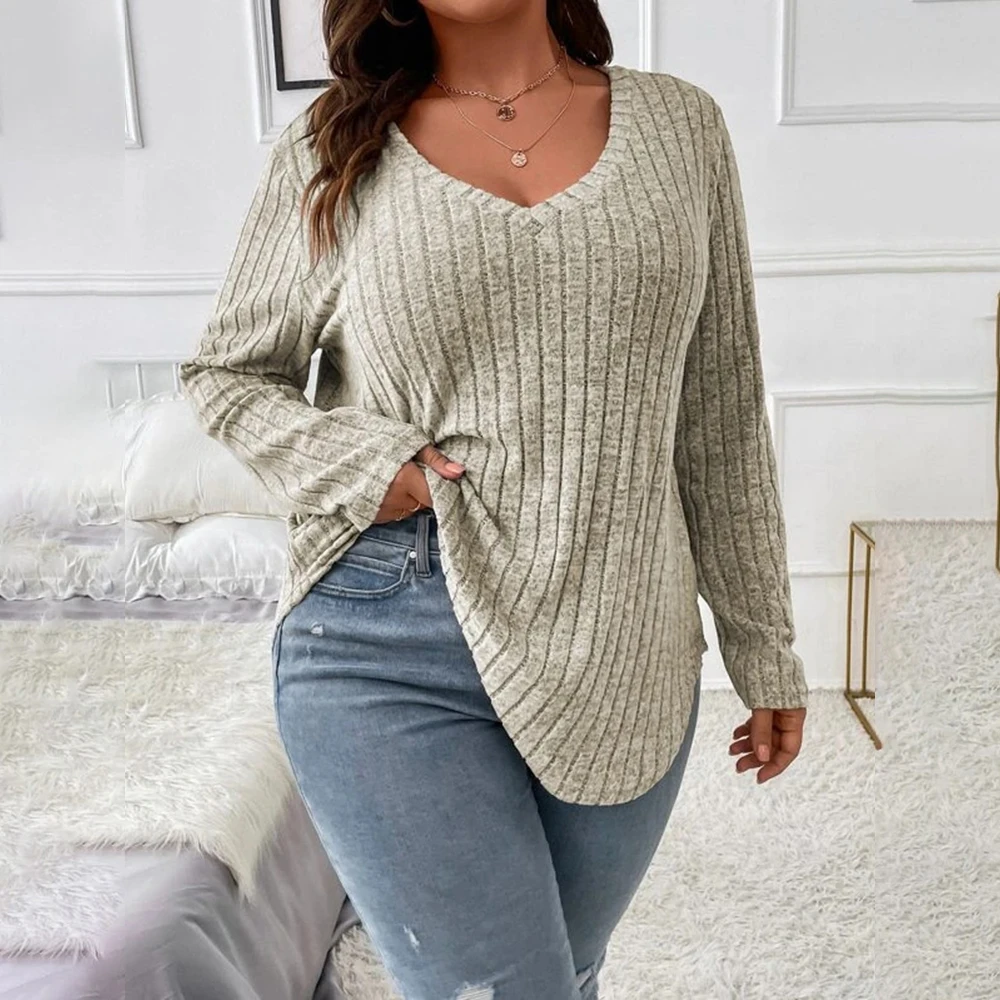 Plus Size Casual Long Sleeve T-shirt Top Women's Clothing 2023 Autumn Winter Oversized Basic Skirt For Female Korean Pullover