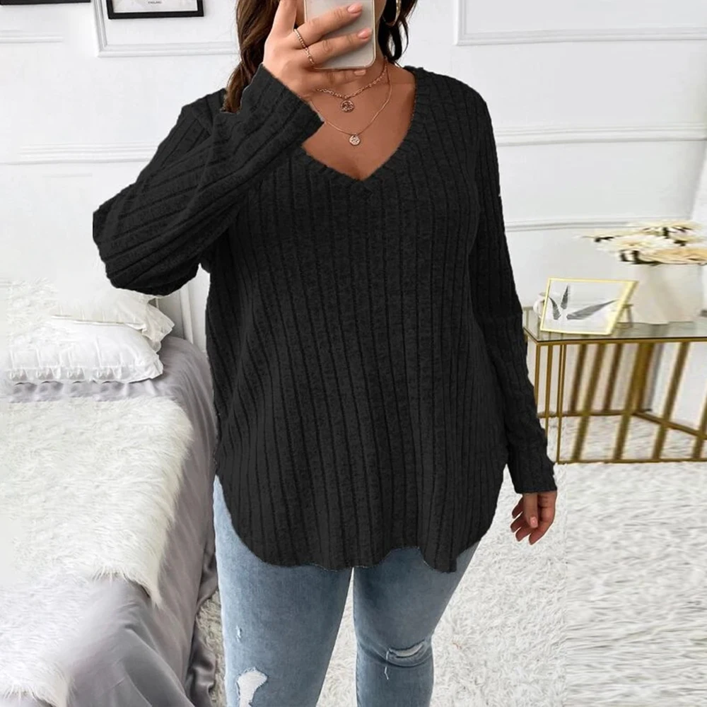 Plus Size Casual Long Sleeve T-shirt Top Women's Clothing 2023 Autumn Winter Oversized Basic Skirt For Female Korean Pullover