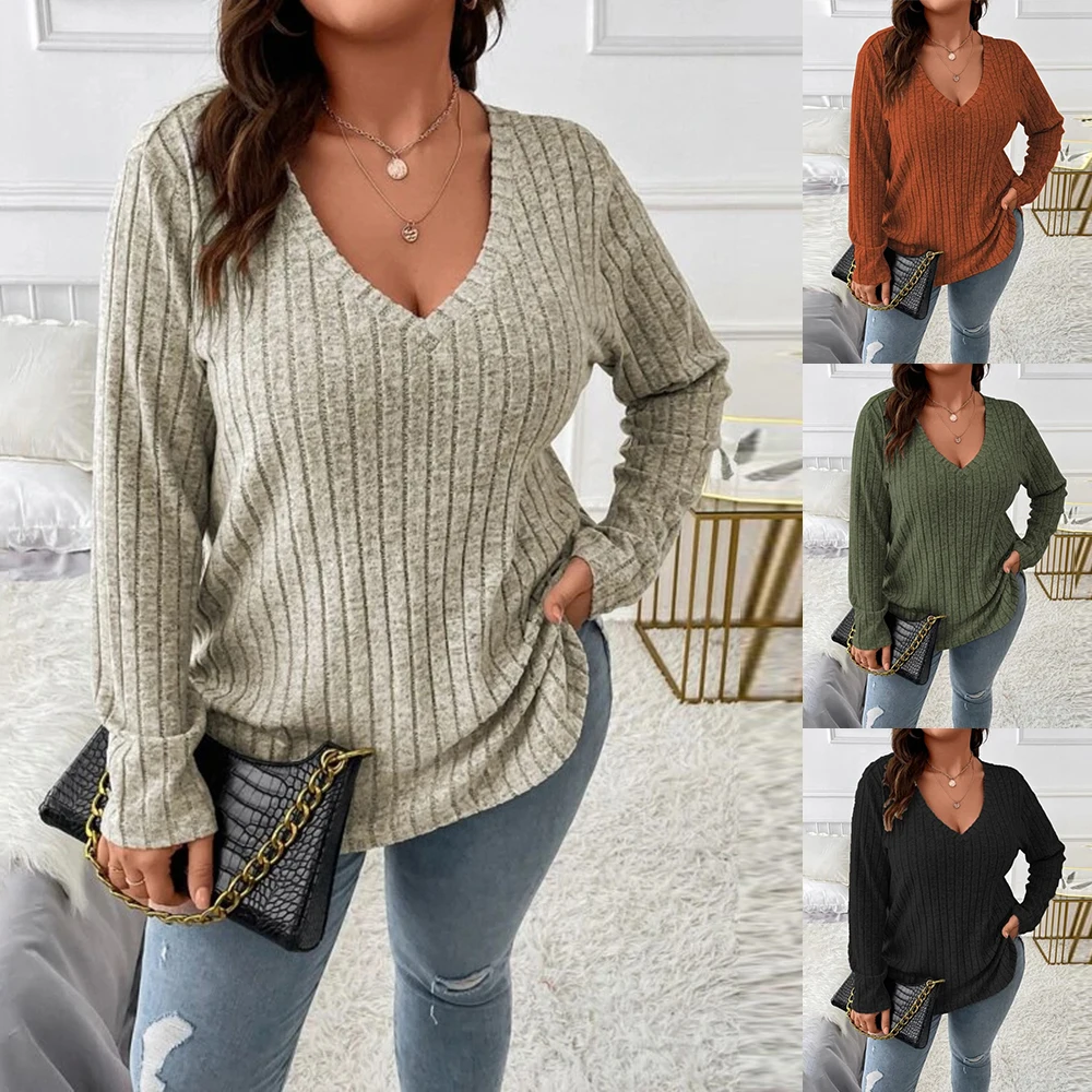 Plus Size Casual Long Sleeve T-shirt Top Women's Clothing 2023 Autumn Winter Oversized Basic Skirt For Female Korean Pullover