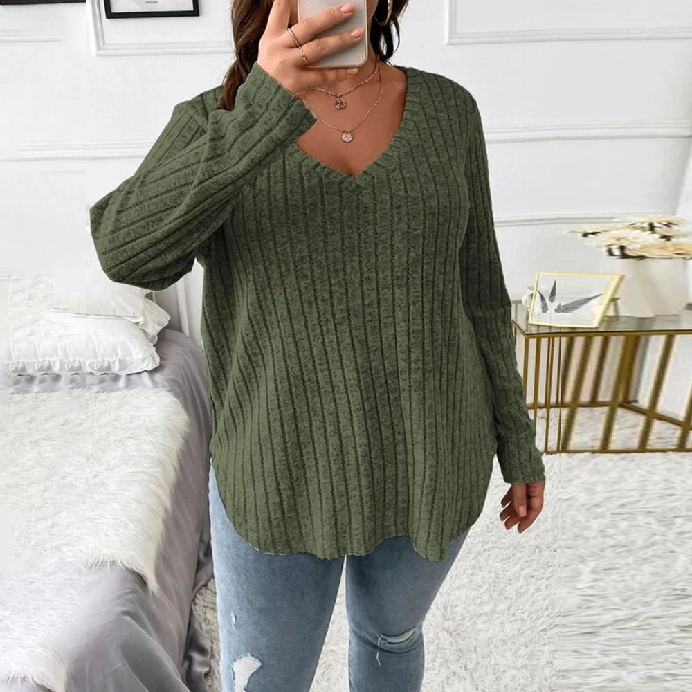Plus Size Casual Long Sleeve T-shirt Top Women's Clothing 2023 Autumn Winter Oversized Basic Skirt For Female Korean Pullover