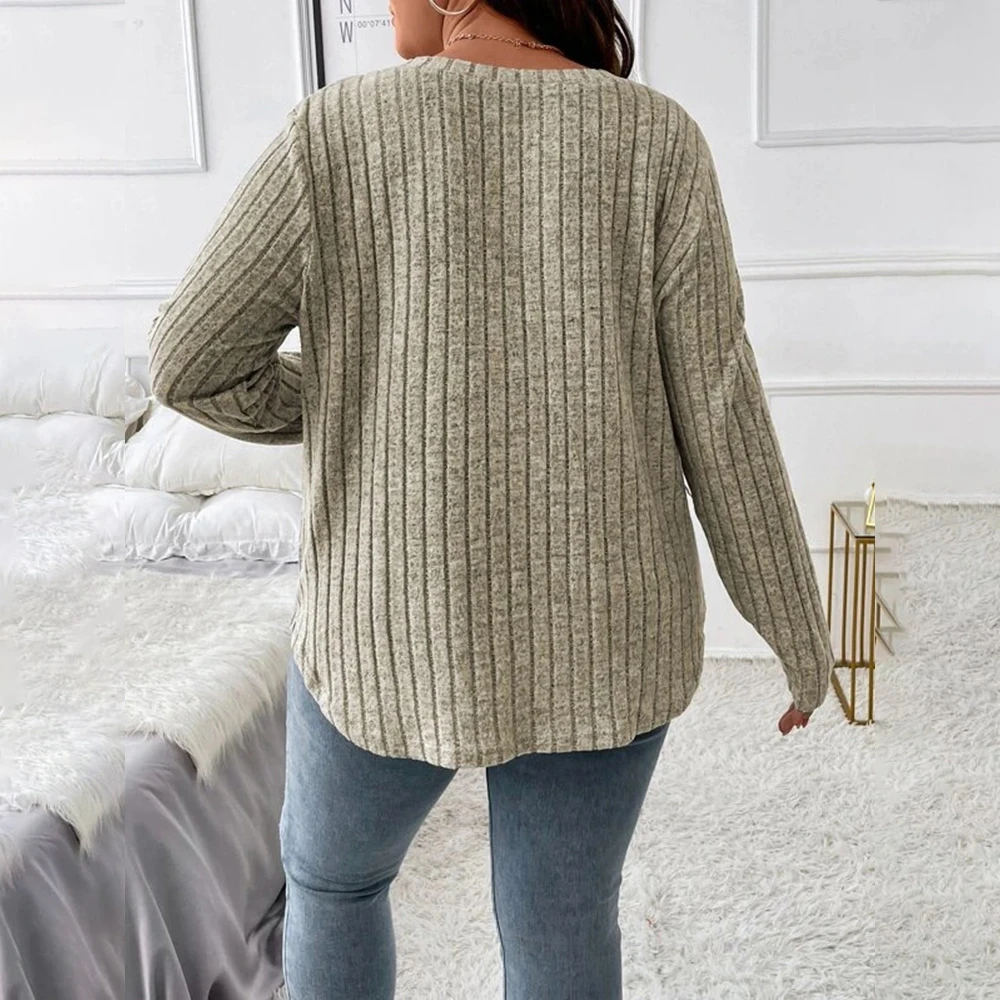 Plus Size Casual Long Sleeve T-shirt Top Women's Clothing 2023 Autumn Winter Oversized Basic Skirt For Female Korean Pullover