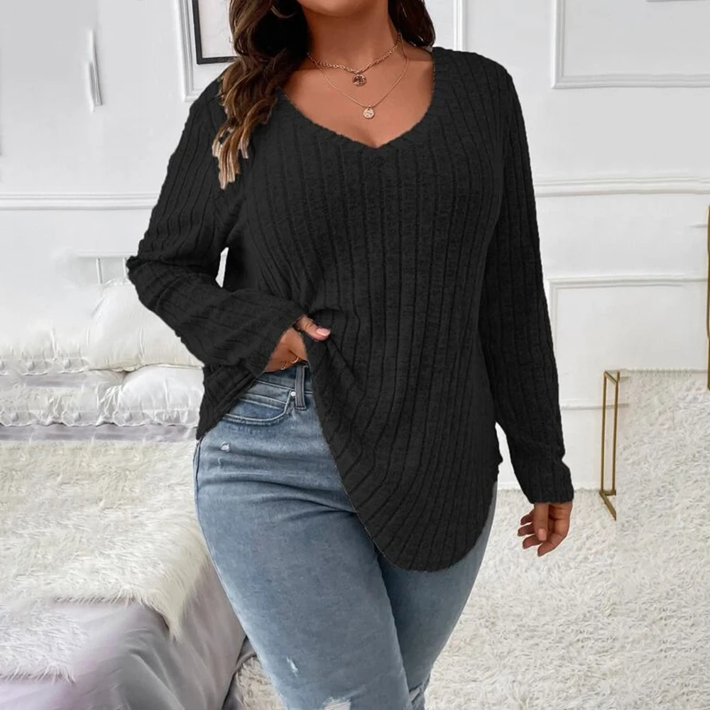 Plus Size Casual Long Sleeve T-shirt Top Women's Clothing 2023 Autumn Winter Oversized Basic Skirt For Female Korean Pullover
