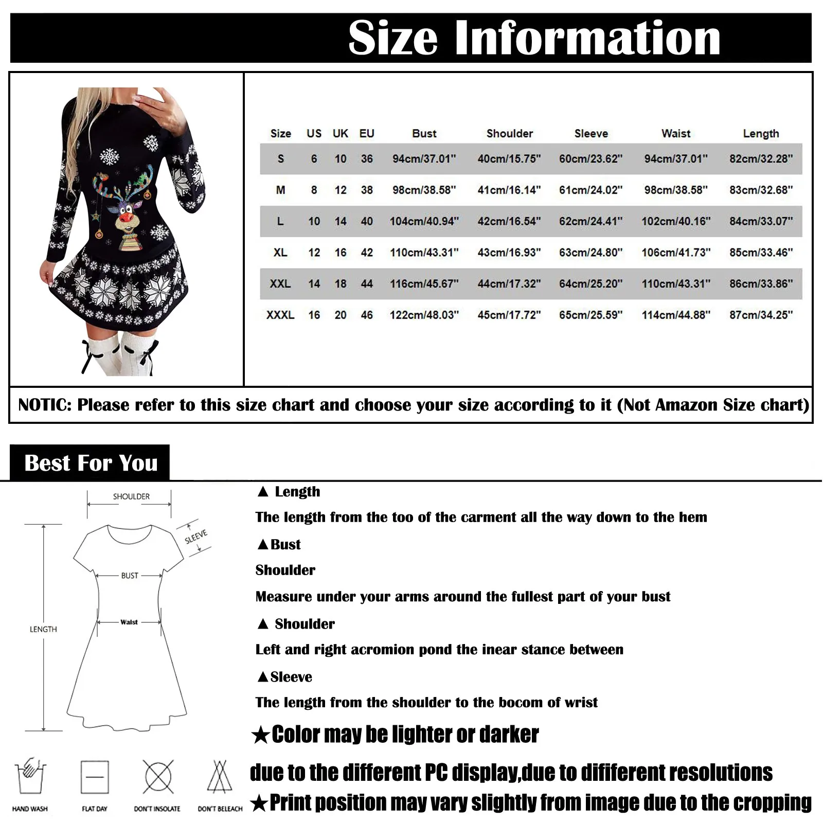 Plus Size Autumn and Winter Women's Fashion Round Neck Christmas Print Pleated Skirt Long Skirt