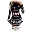 Plus Size Autumn and Winter Women's Fashion Round Neck Christmas Print Pleated Skirt Long Skirt
